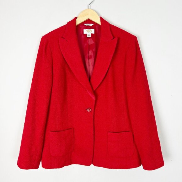 Talbots Red Textured Wool Blend Blazer Jacket Classic Holiday Christmas Size 14 - Picture 1 of 4